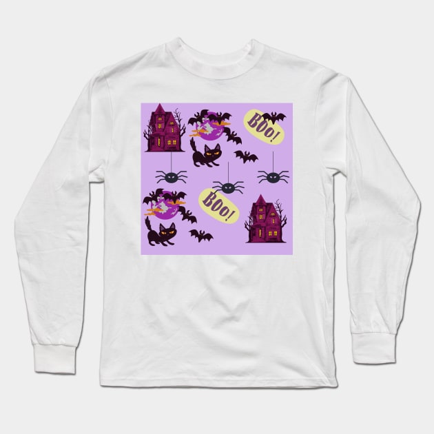 Cute Halloween Themed Pattern Design Long Sleeve T-Shirt by AdrianaHolmesArt